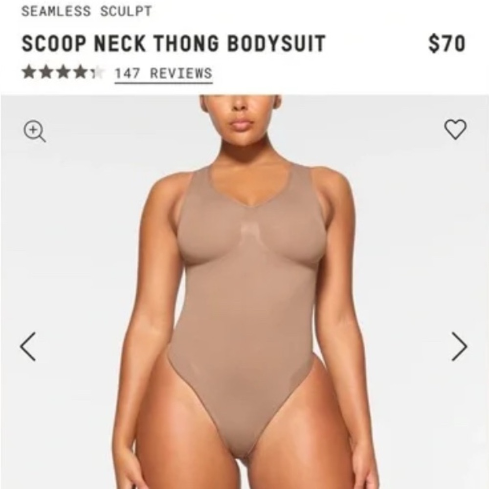 SKIMS Scoop Neck Thong Bodysuit - Brown Medium